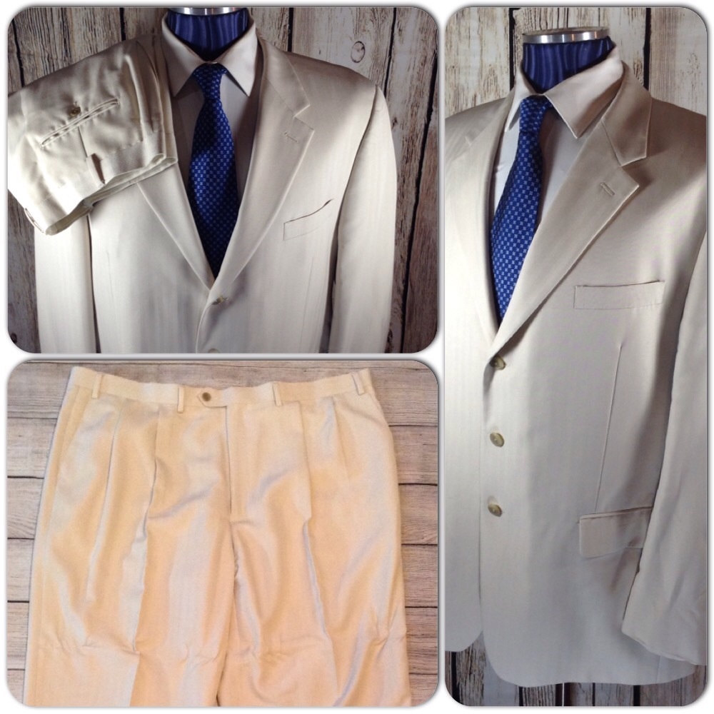 Chaps 2 Piece Suit Mens 46R Ivory Cream Striped